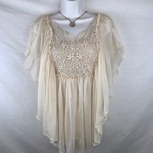 Anthropologie Boho Top with Angel-Sleeve Overlay